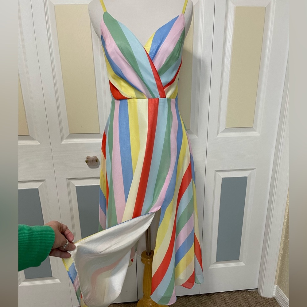 Lulu’s Winning Smile Rainbow Striped Sleeveless Midi Dress Size Small - Picture 8 of 12